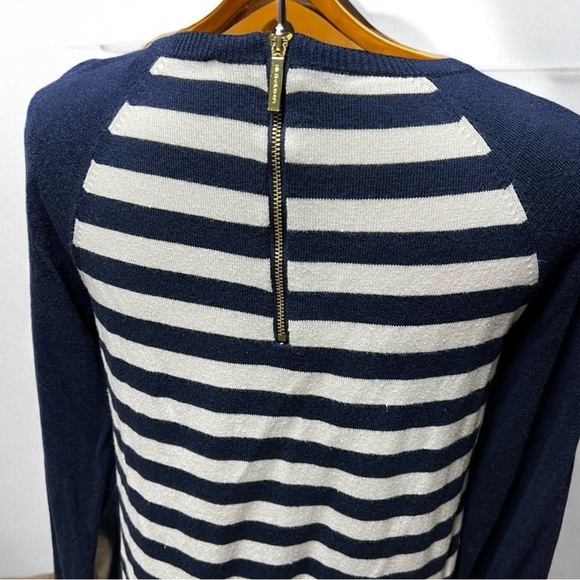 🌻Michael Kors Blue & White Stripe Hi-Low Hem Long Sleeve Back Zip Top Size M - Picture 5 of 8